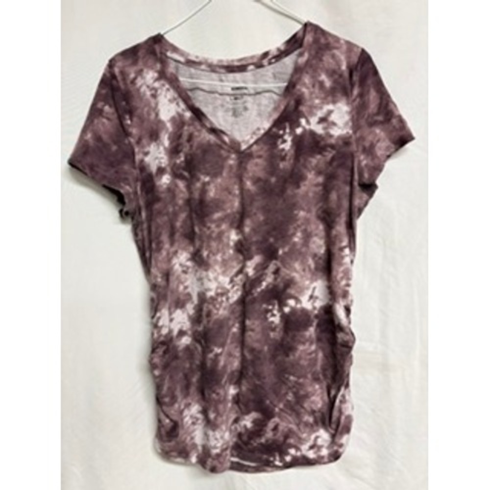 Sonoma Goods For Life Maternity Top Purple Tie Dye V-Neck Ruched Large L-MAT